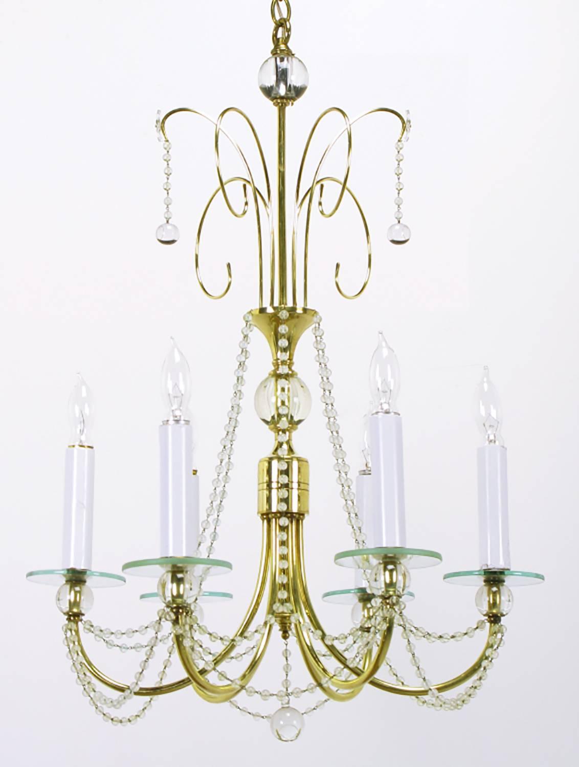 Américain Lustre des années 1940 en sphères de cristal de roche et laiton en vente