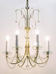 1940s Rock Crystal Spheres and Brass Chandelier