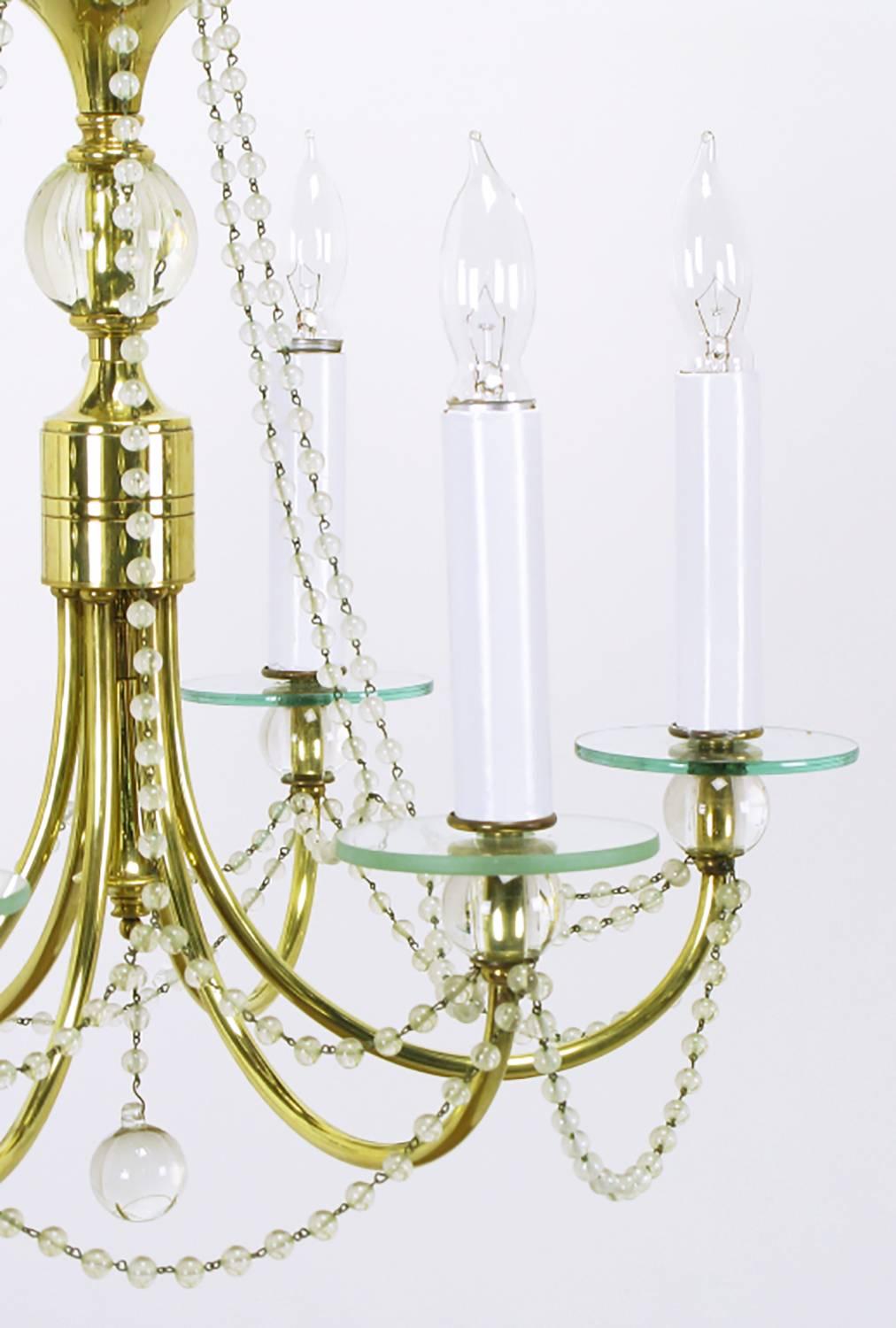 Lustre des années 1940 en sphères de cristal de roche et laiton en vente 1