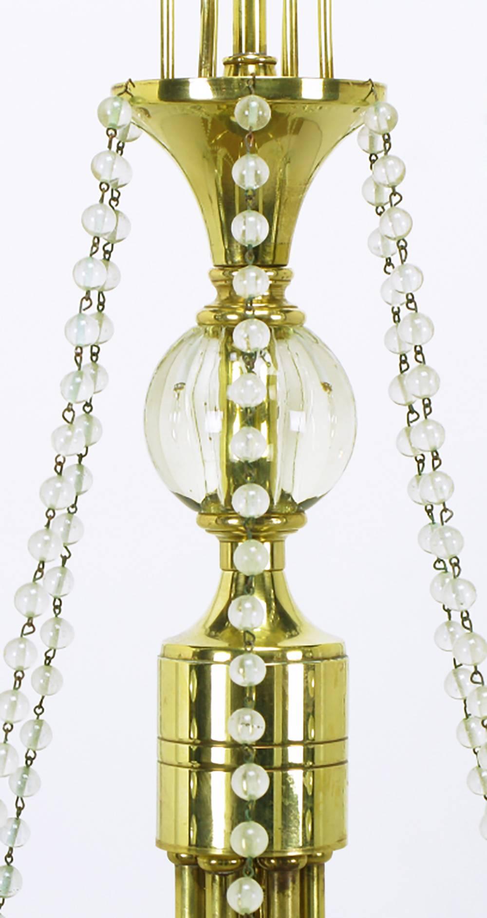 Lustre des années 1940 en sphères de cristal de roche et laiton en vente 2