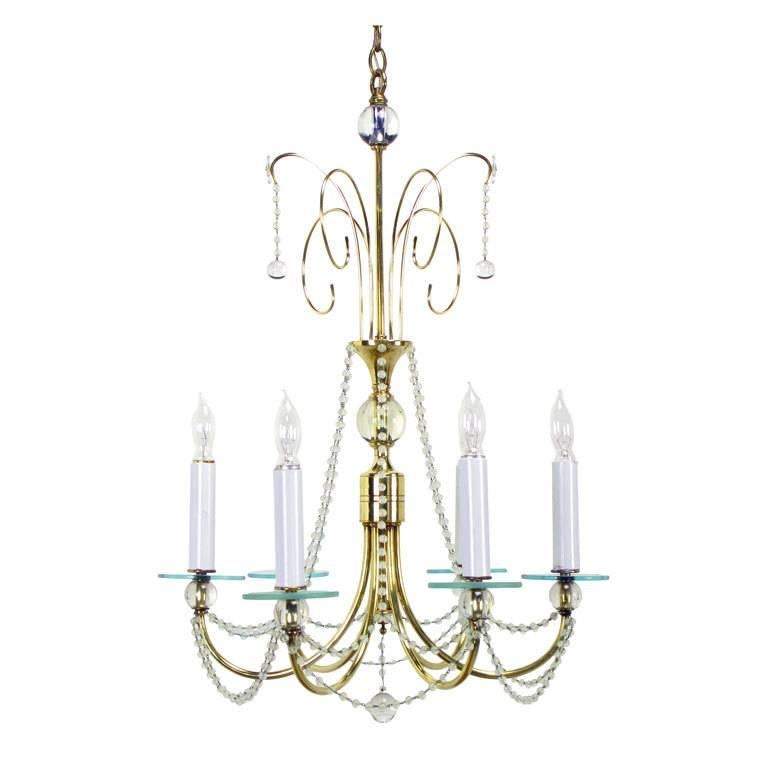 Milieu du XXe siècle Lustre des années 1940 en sphères de cristal de roche et laiton en vente