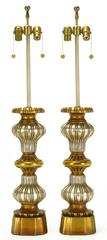 Pair of Gilt and Silver Leaf Regency Table Lamps