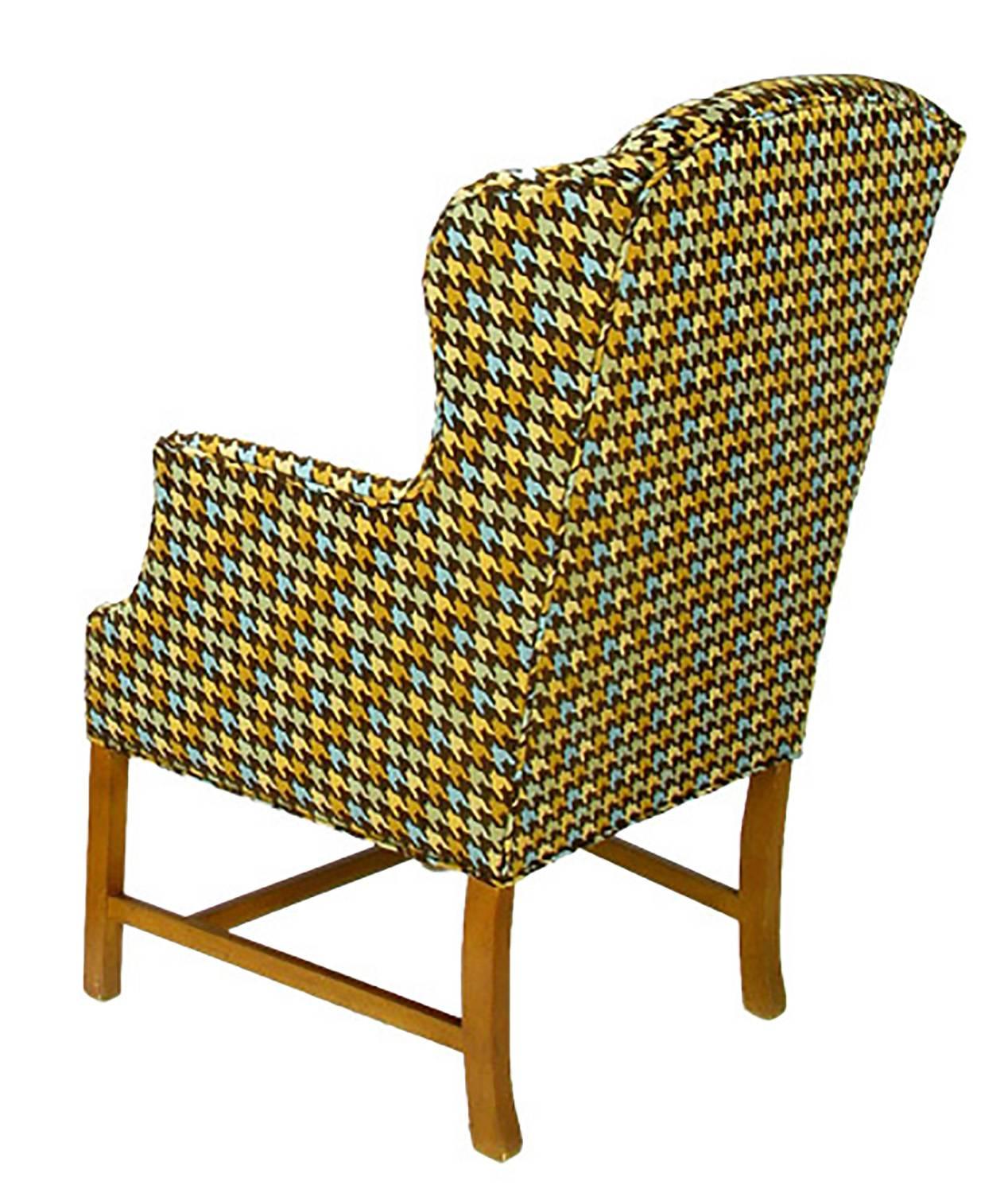 American Pair of 1940s Wing Chairs in Colorful Overscaled Houndstooth Wool