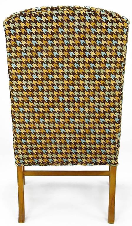 Maple Pair of 1940s Wing Chairs in Colorful Overscaled Houndstooth Wool For Sale
