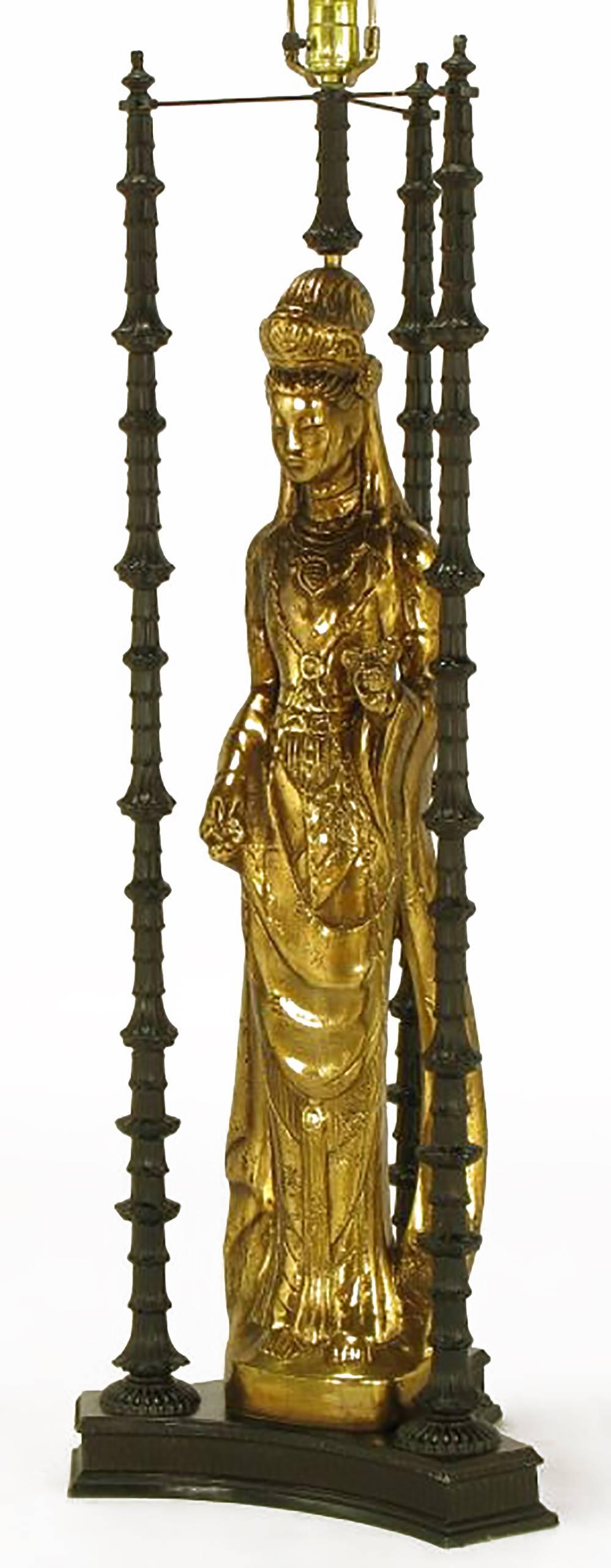 Gilt Bronze Doré Quan Yin Table Lamp