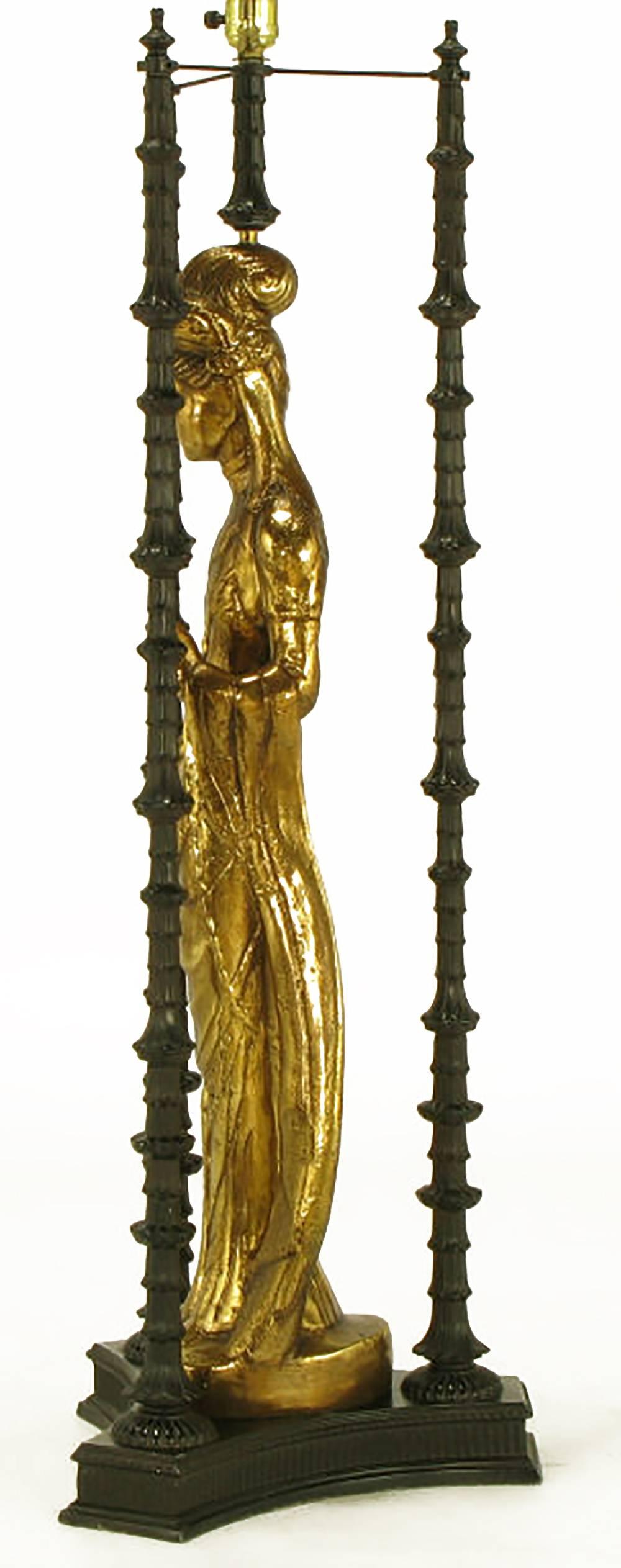 Bronze Doré Quan Yin Table Lamp In Excellent Condition In Chicago, IL