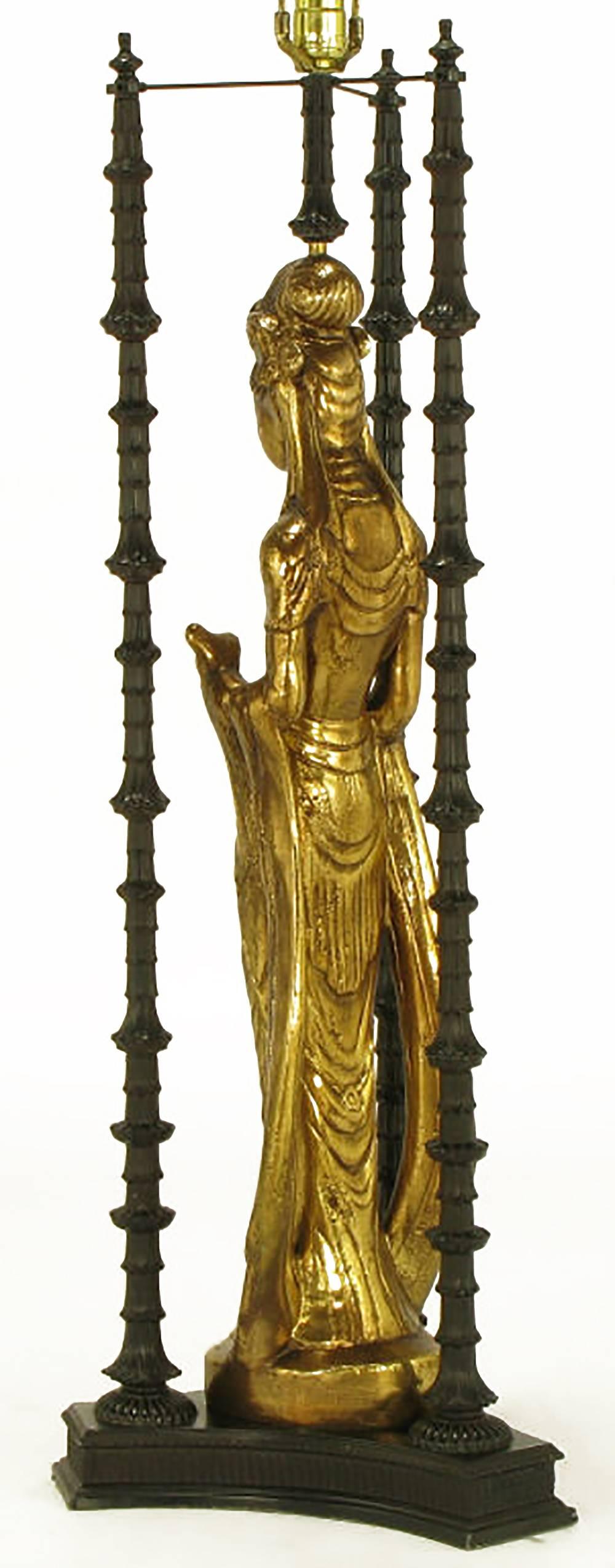 Mid-20th Century Bronze Doré Quan Yin Table Lamp