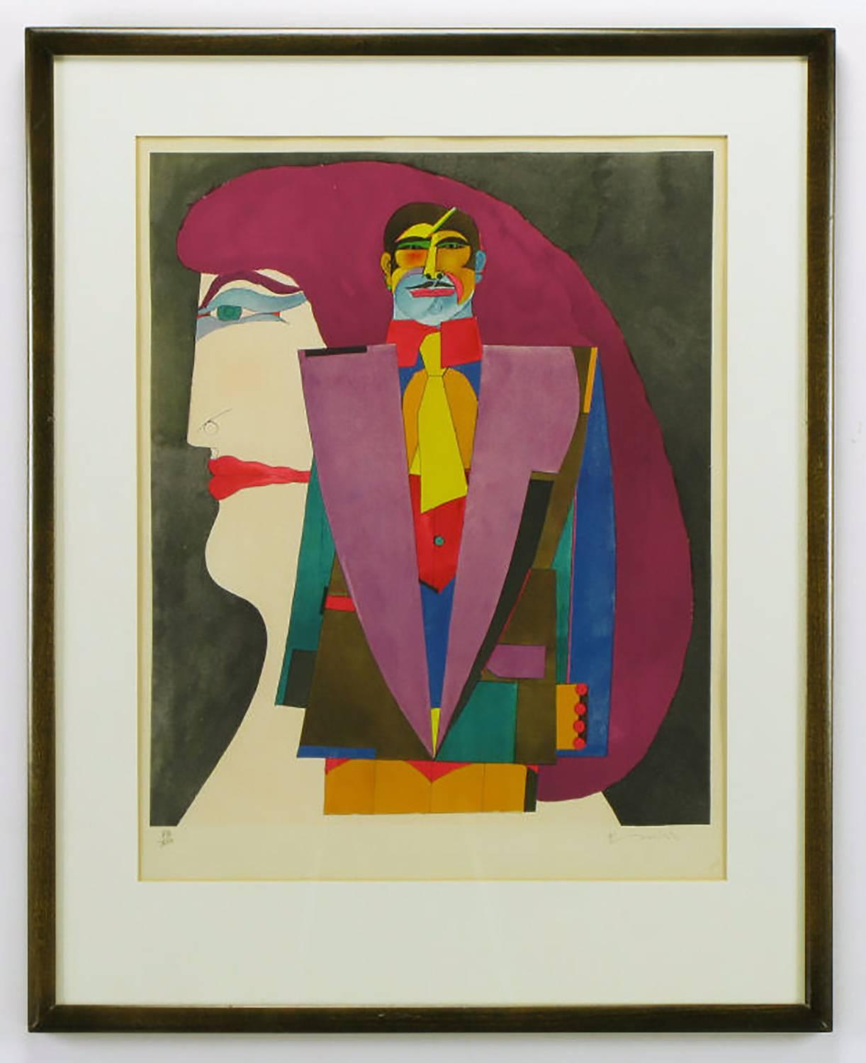 Richard Lindner (1901-1978) signed and numbered lithograph of a male figure and female profile, entitled 