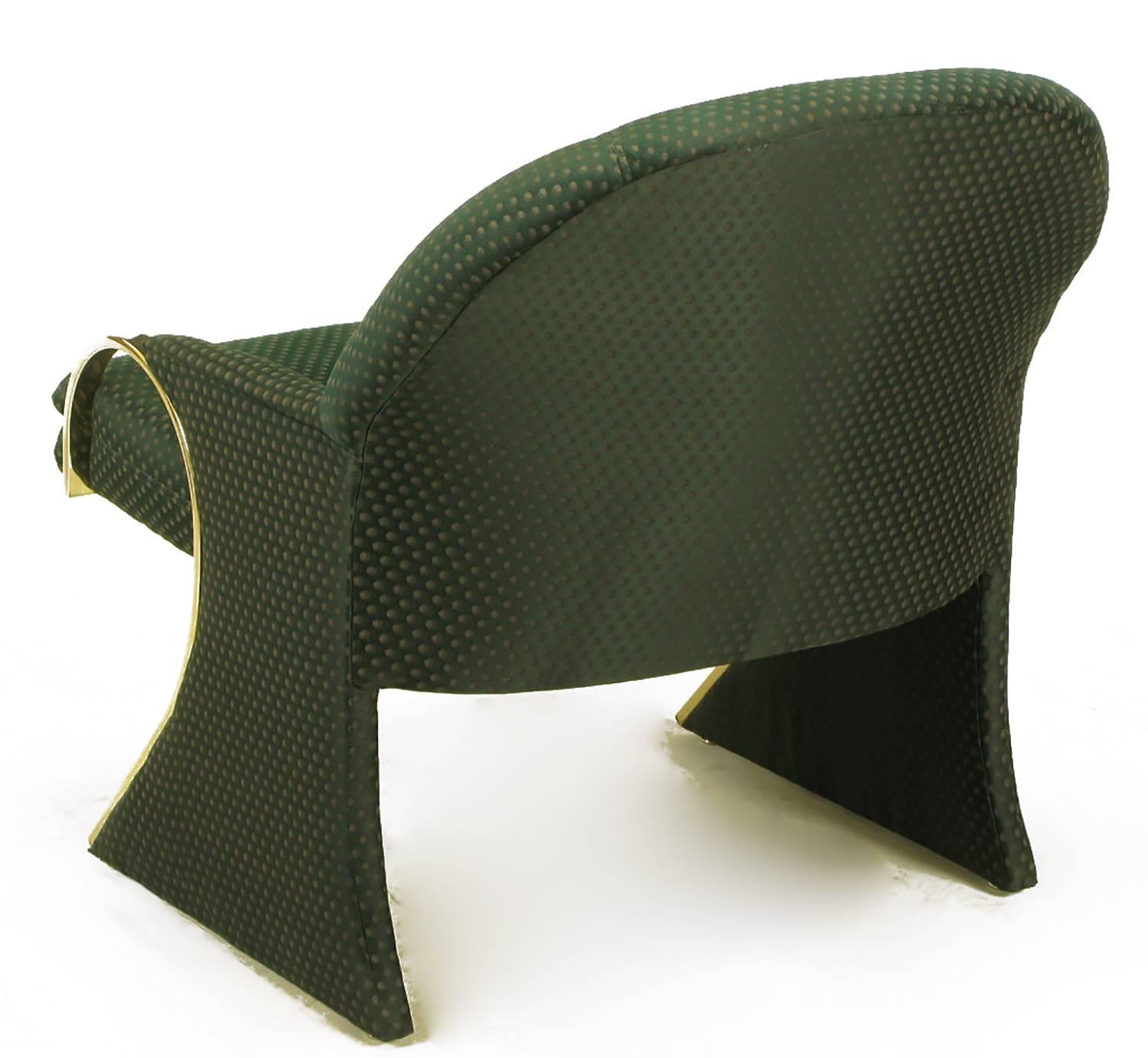 Late 20th Century Uncommon Brass and Upholstered Art Deco Revival Lounge Chairs