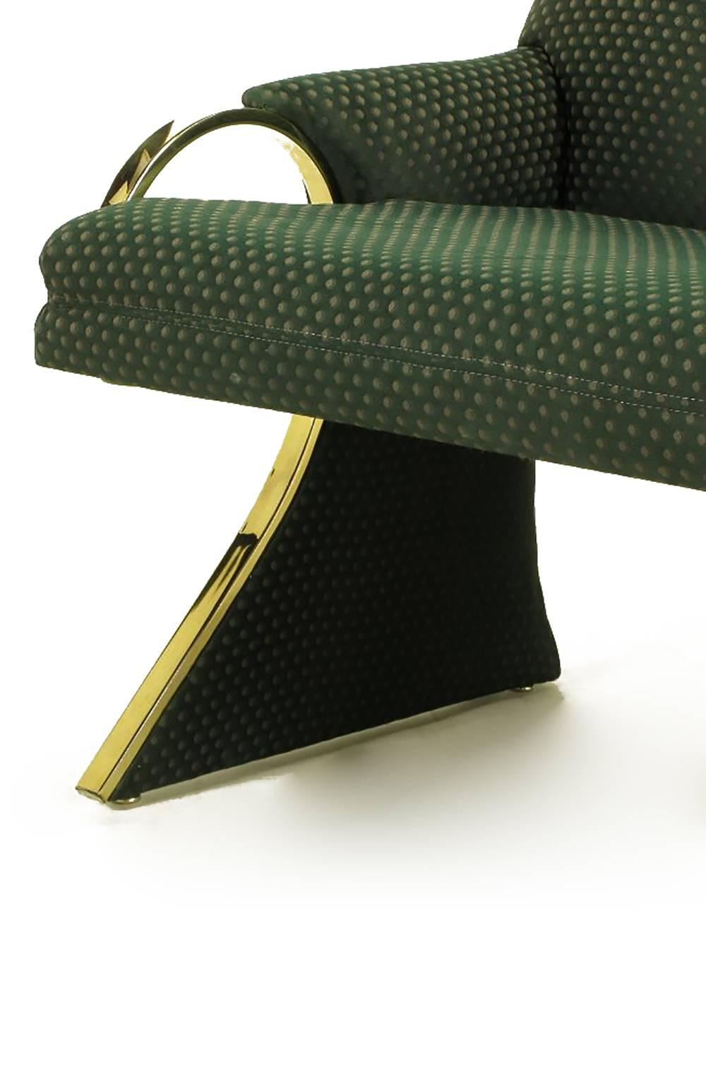 Uncommon Brass and Upholstered Art Deco Revival Lounge Chairs 3