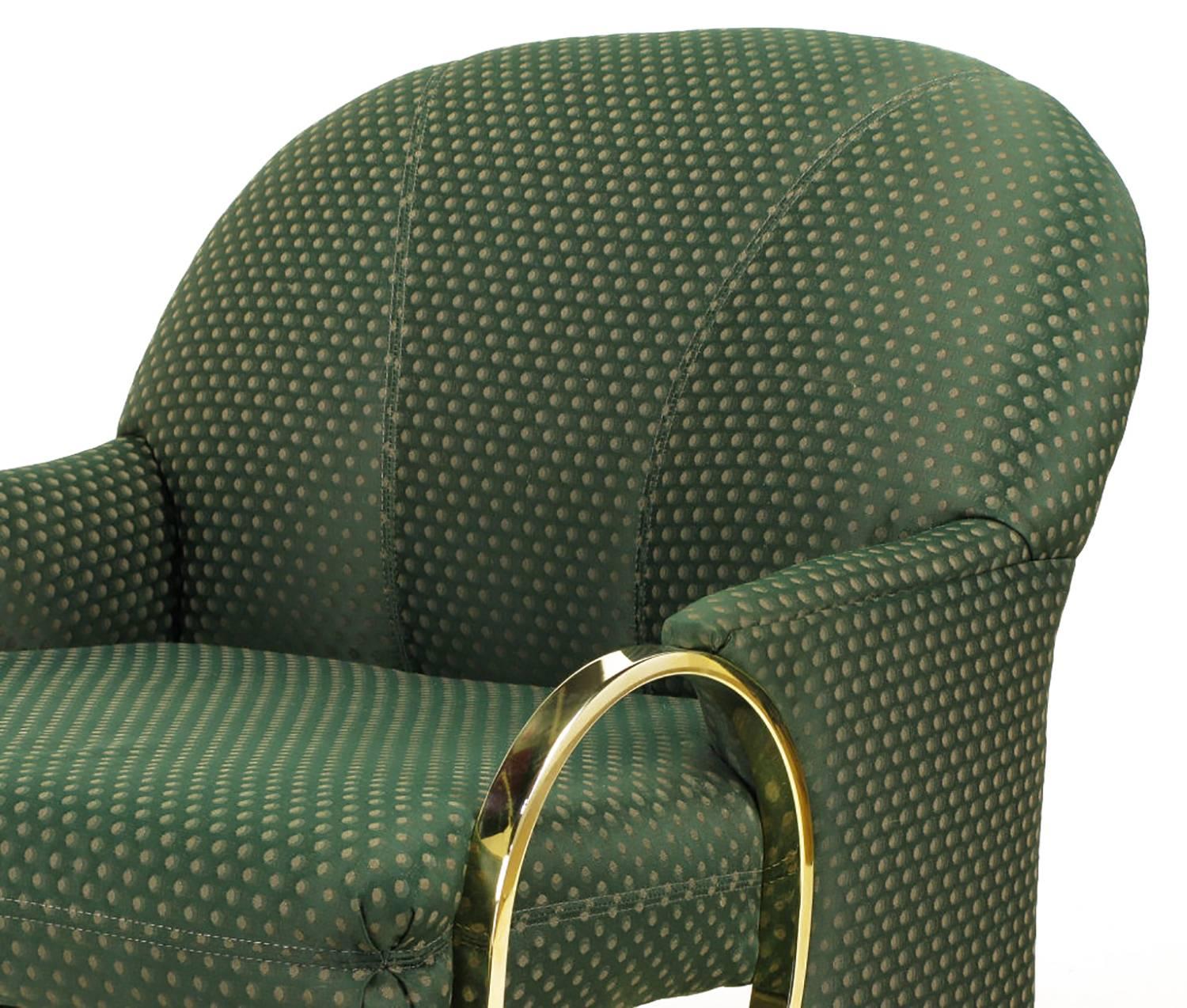 Uncommon Brass and Upholstered Art Deco Revival Lounge Chairs 4