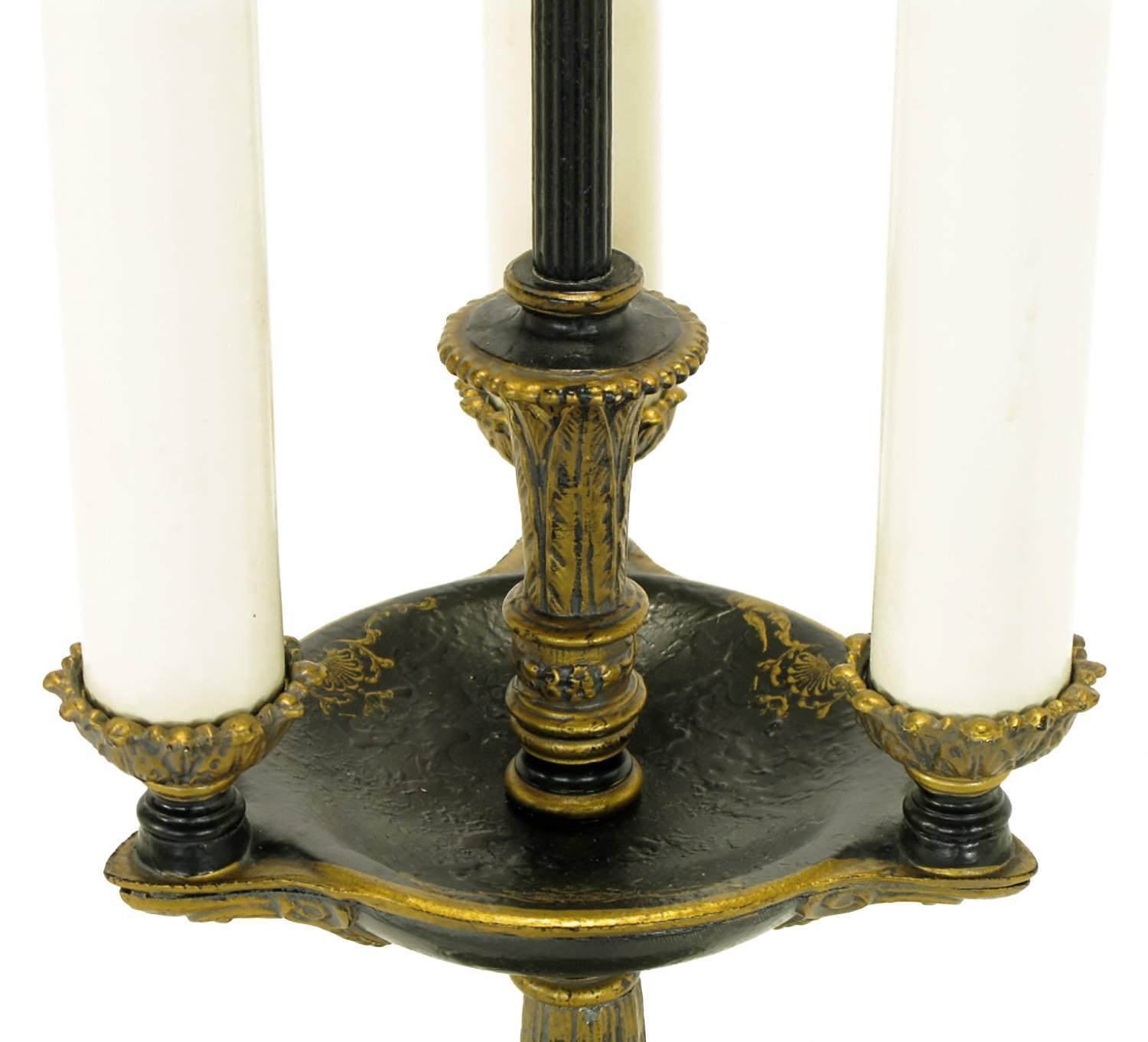 Elegant Pair of Empire Table Lamps in Black Lacquer and Gold Leaf In Good Condition In Chicago, IL