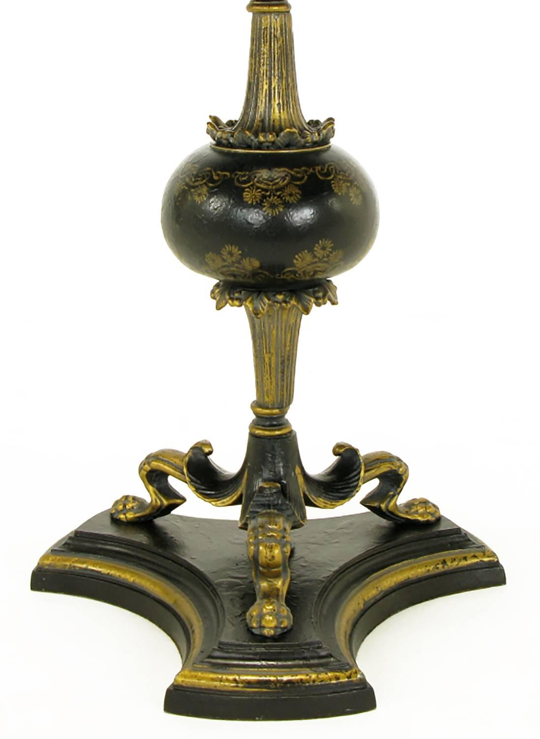 Elegant Pair of Empire Table Lamps in Black Lacquer and Gold Leaf 1