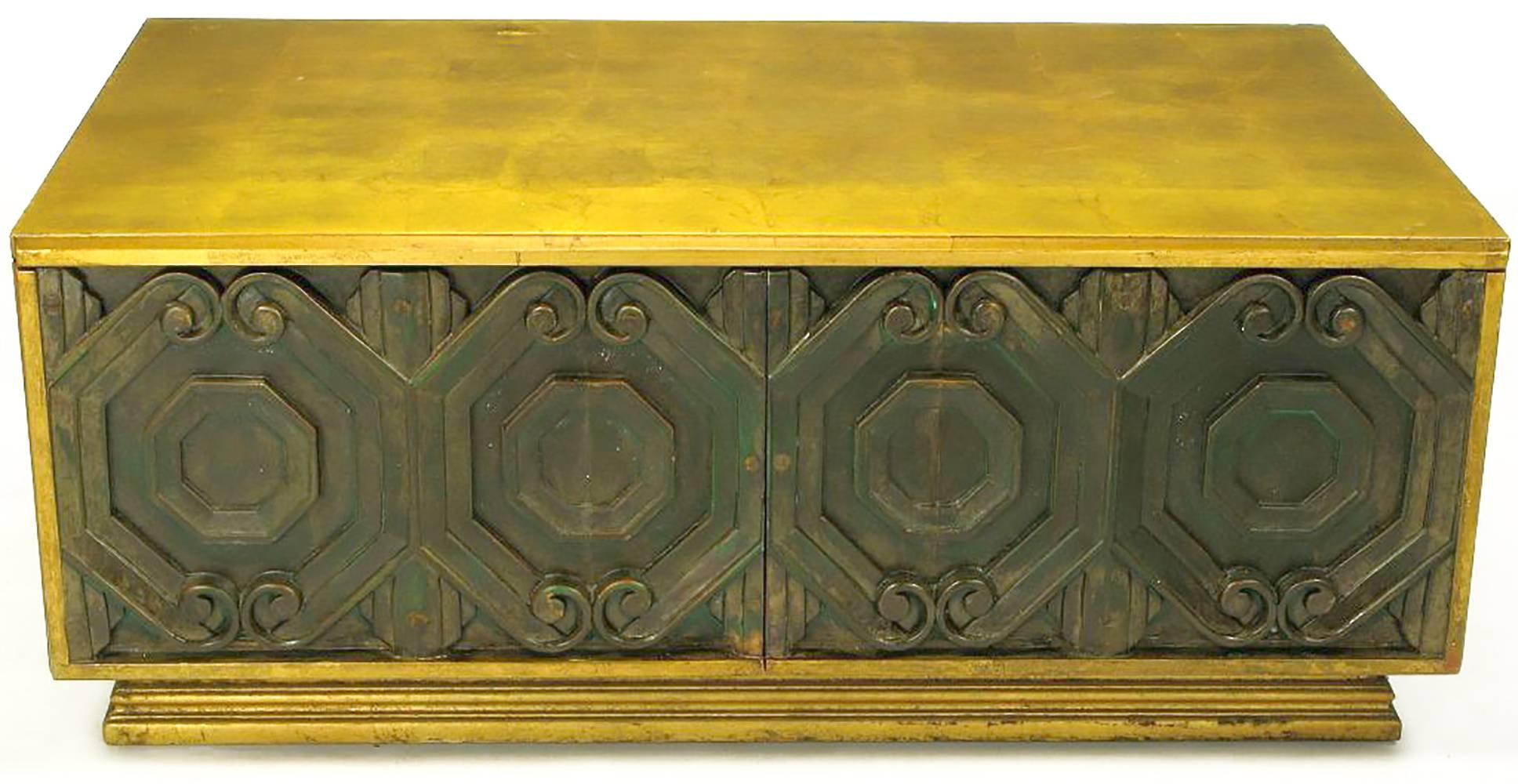 Américain Table basse de salon Phyllis Morris en finition dorée et bronze en vente