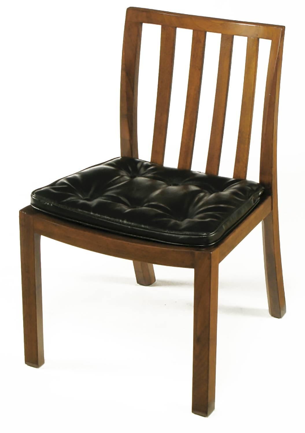 American Six Bert England Forward Trend Walnut and Leather Dining Chairs