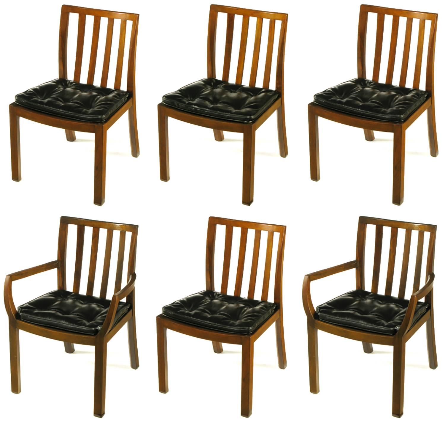 Six Bert England Forward Trend Walnut and Leather Dining Chairs 4