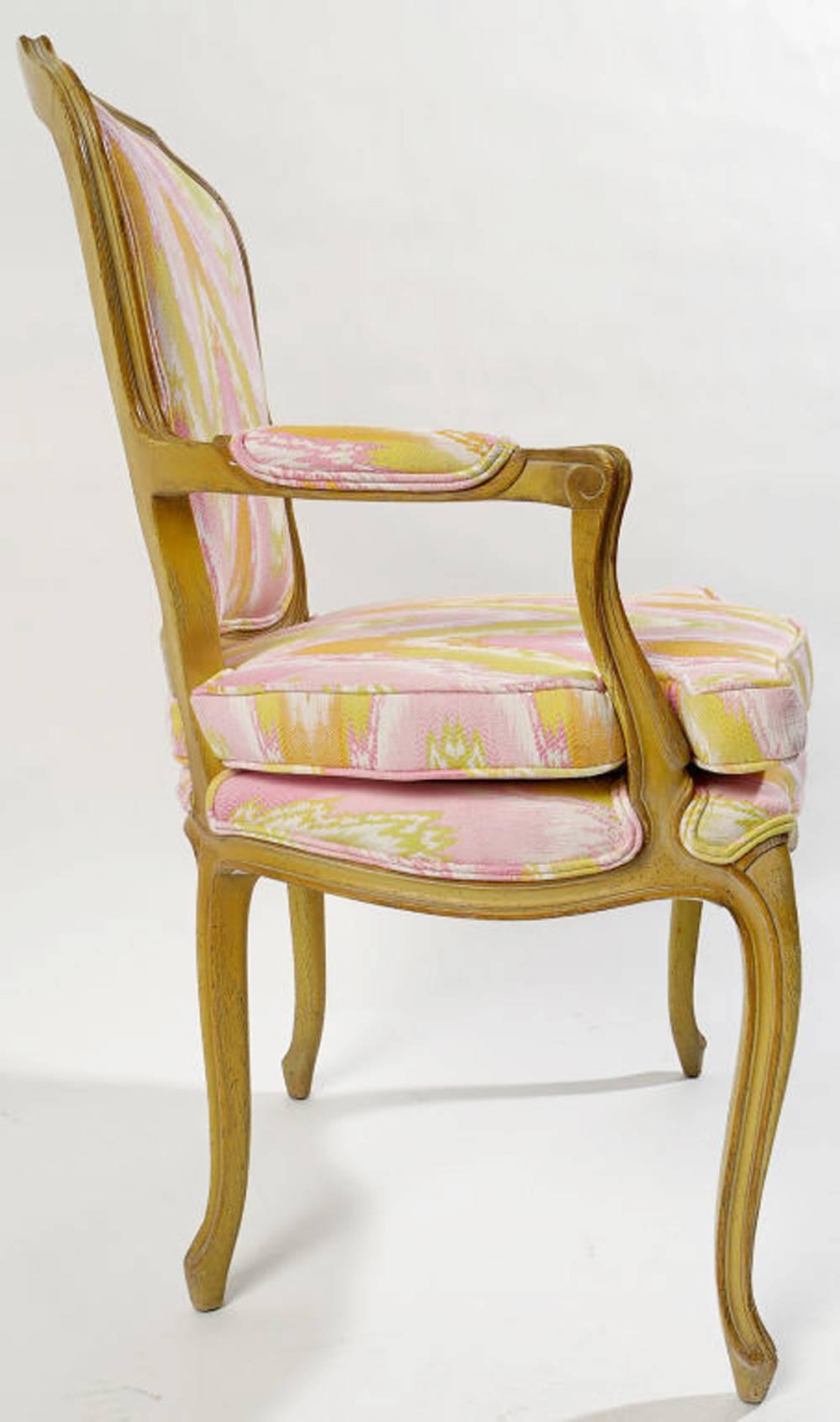 Mid-20th Century Pair of 1940s Louis XV Style Fauteuils in Colorful New Flamestitch Upholstery