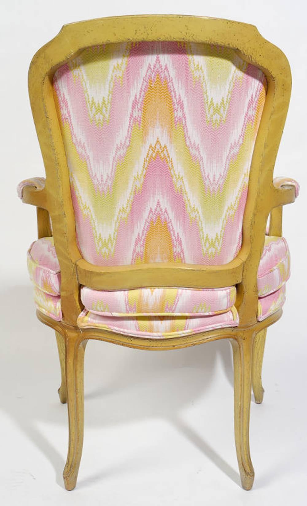 Wood Pair of 1940s Louis XV Style Fauteuils in Colorful New Flamestitch Upholstery