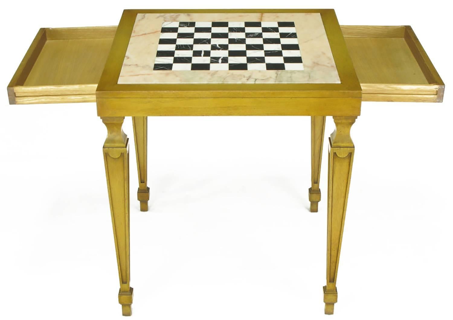 Bleached Walnut and Inlaid Marble Regency Game Table In Good Condition For Sale In Chicago, IL