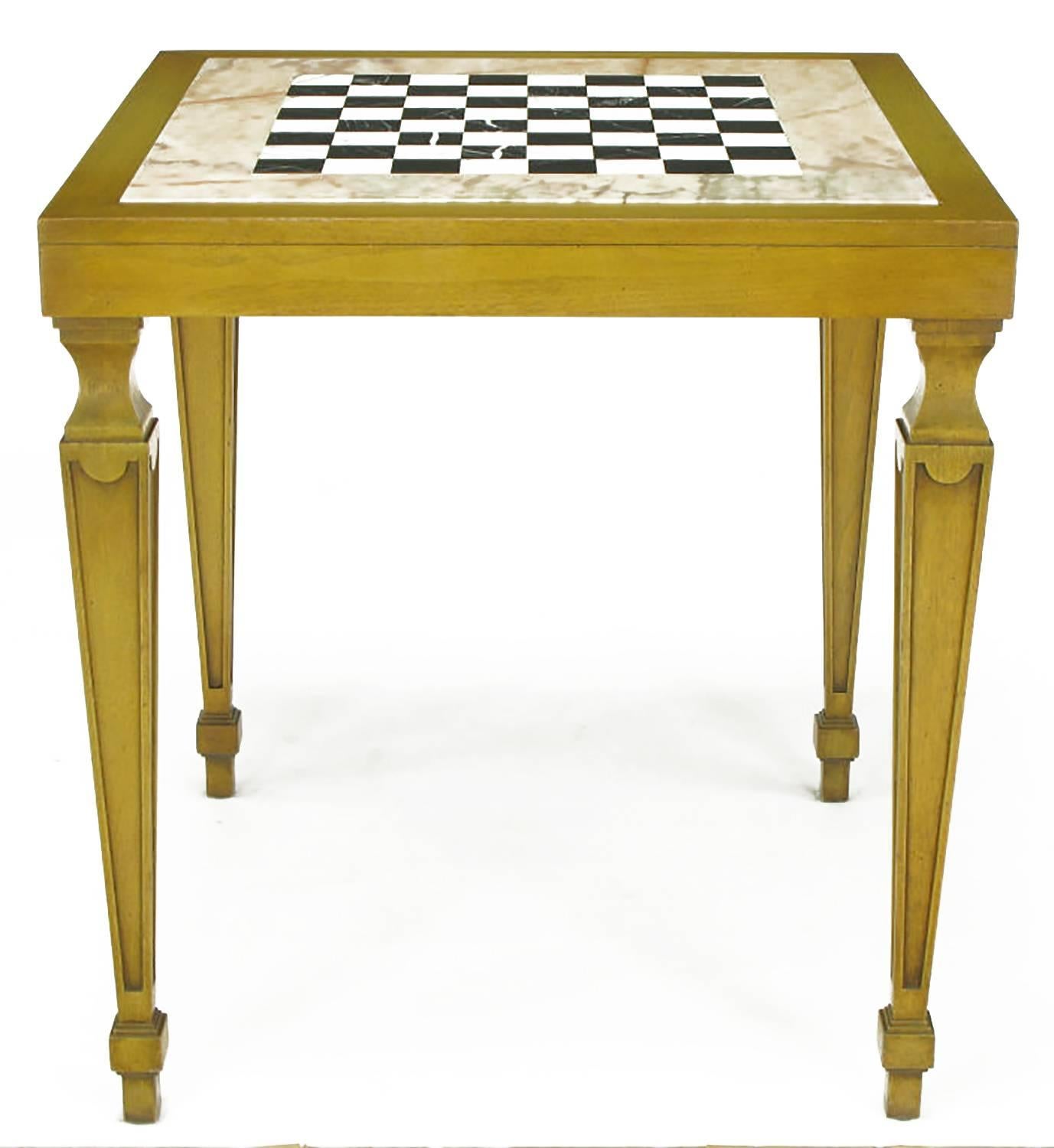 American Bleached Walnut and Inlaid Marble Regency Game Table For Sale