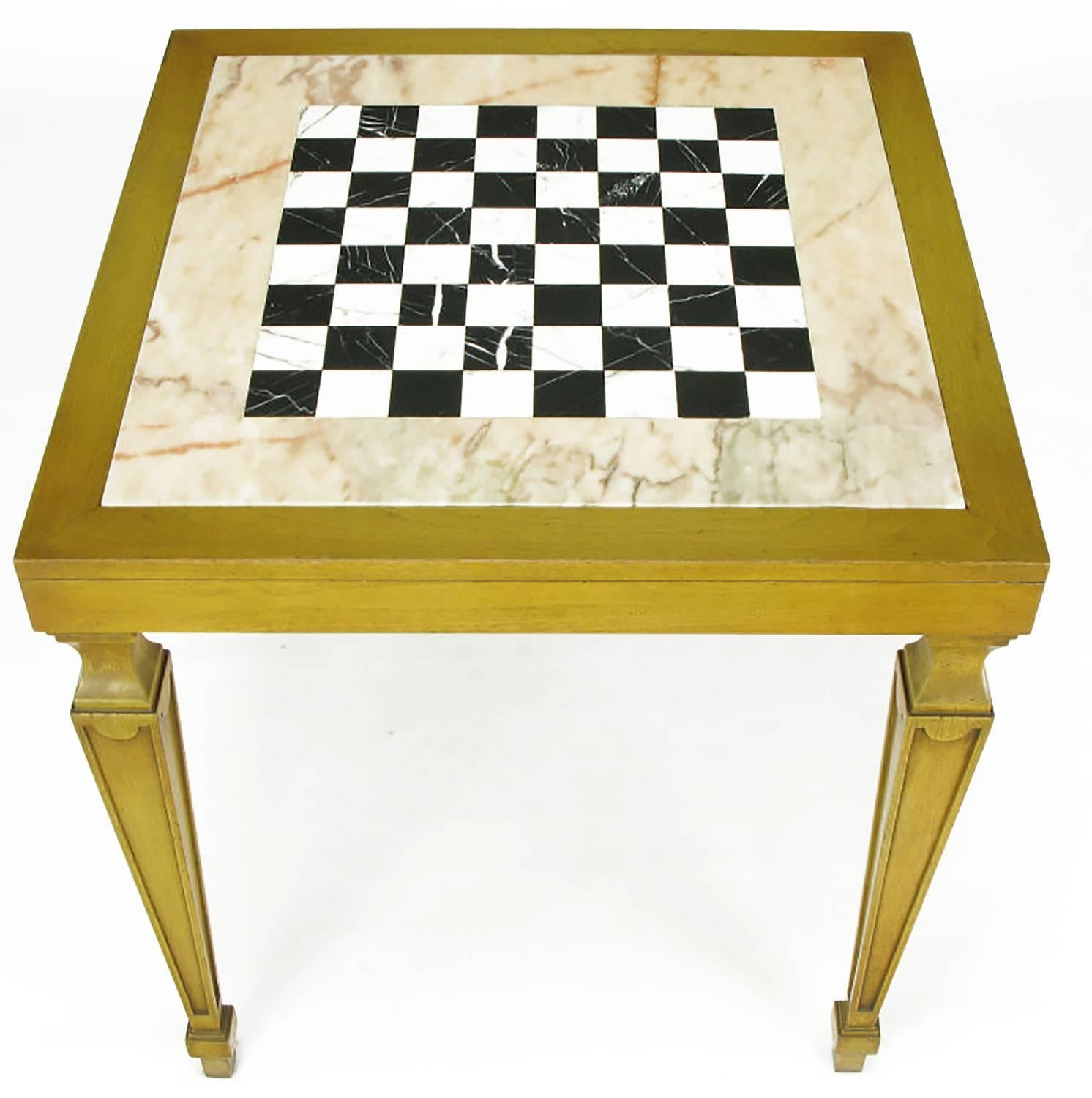 Américain Table de jeu Regency en noyer blanchi et marbre incrusté en vente