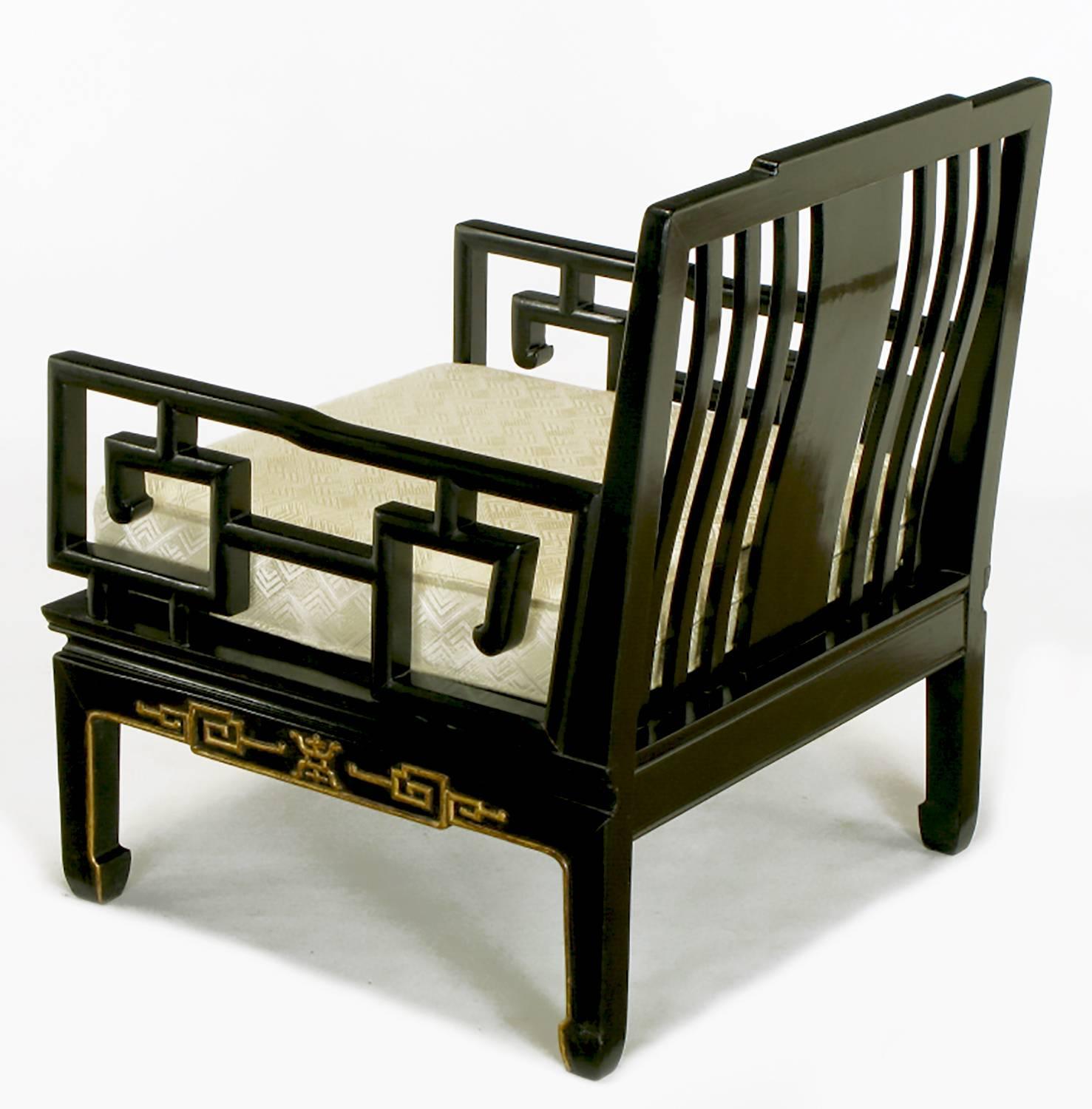 Pair of Ebonized and Parcel-Gilt Asian Club Chairs For Sale 1