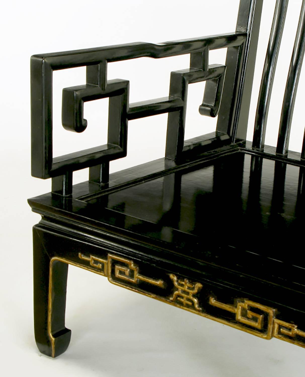 Pair of Ebonized and Parcel-Gilt Asian Club Chairs For Sale 2