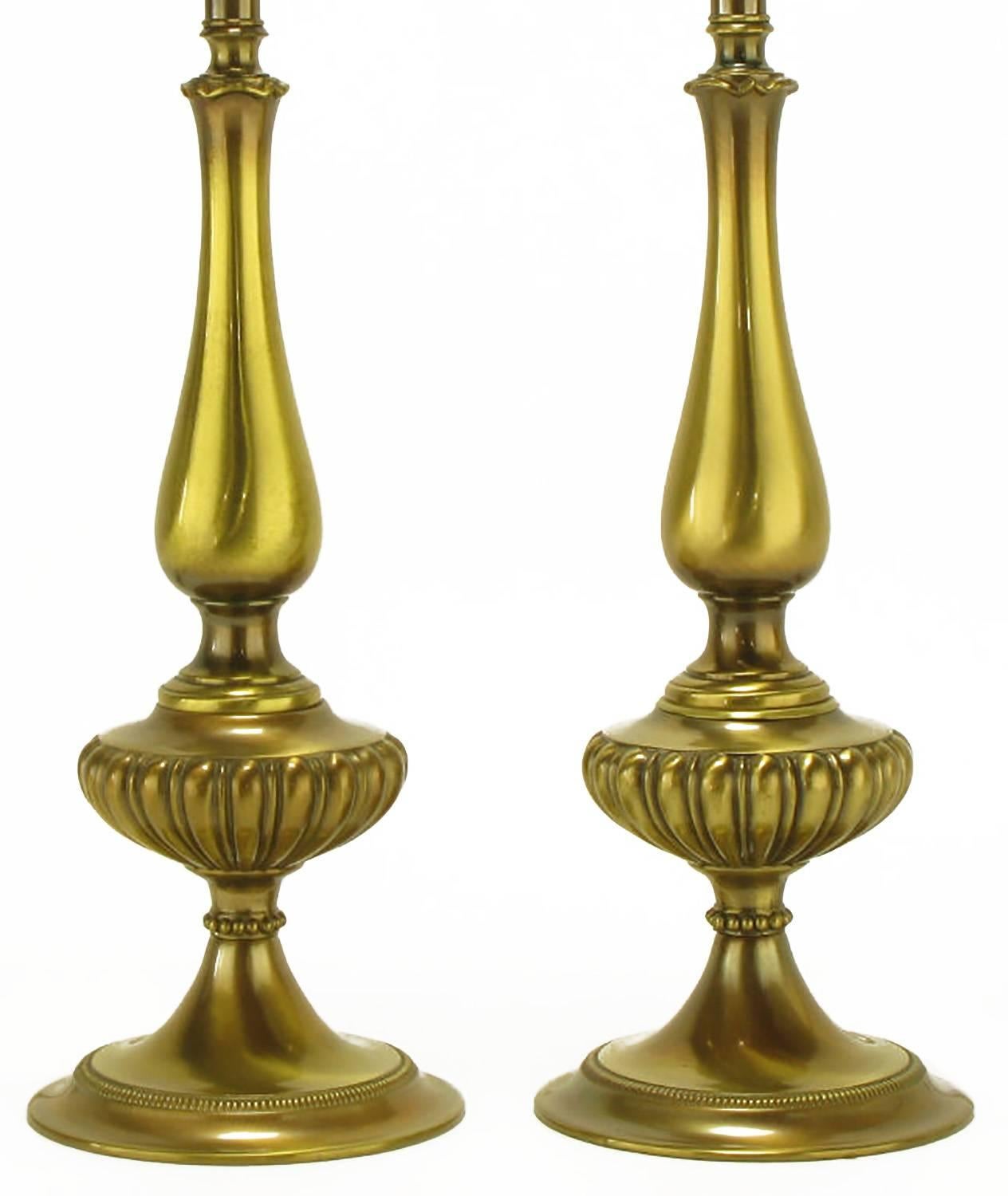 American Pair of Rembrandt Lighting Solid Brass Regency Table Lamps For Sale