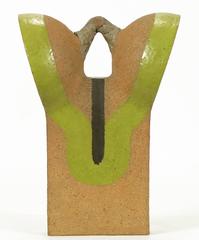 Tomiya Matsuda Chartreuse Glaze and Terra Cotta Abstract Sculpture