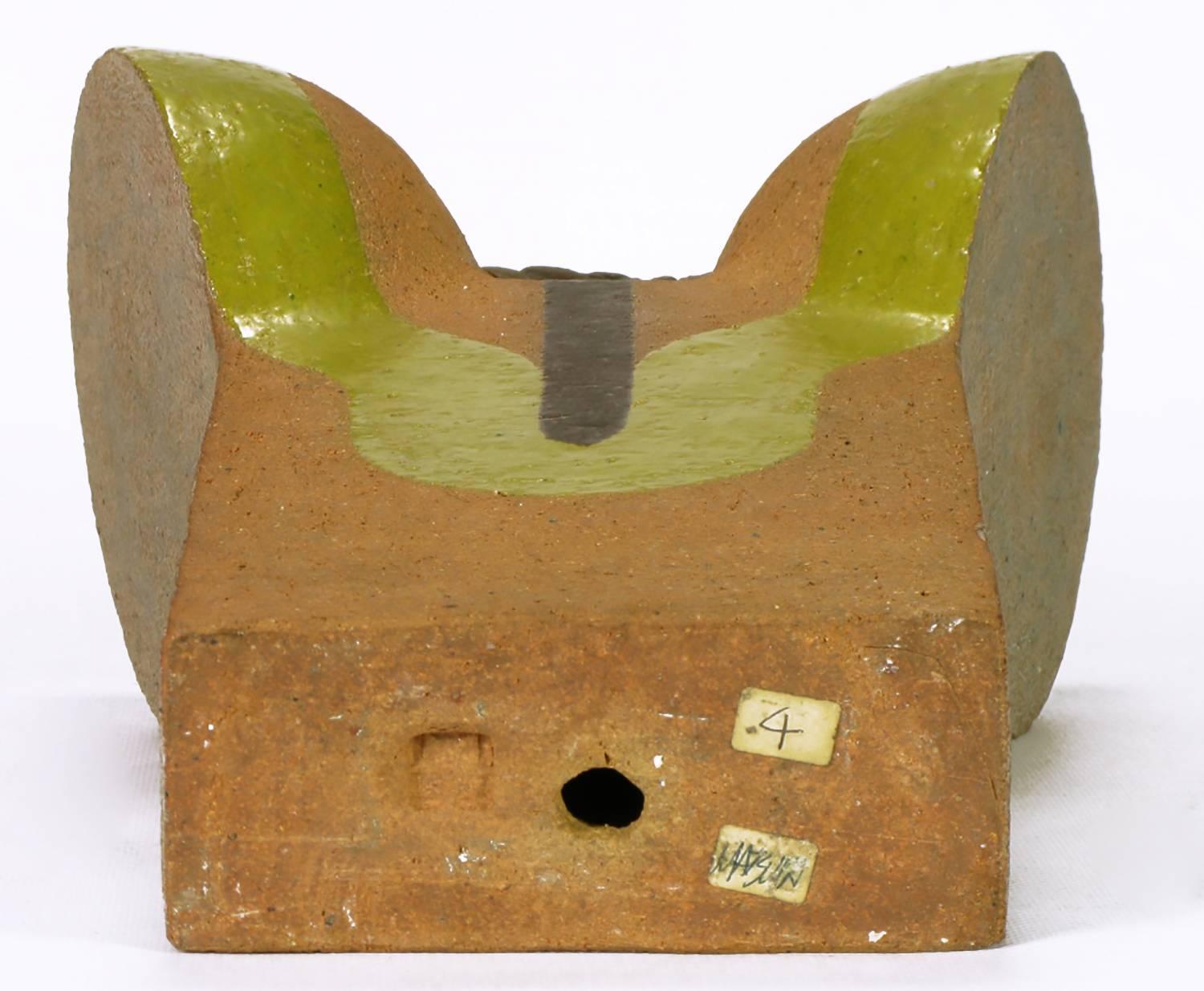 Mid-20th Century Tomiya Matsuda Chartreuse Glaze and Terra Cotta Abstract Sculpture