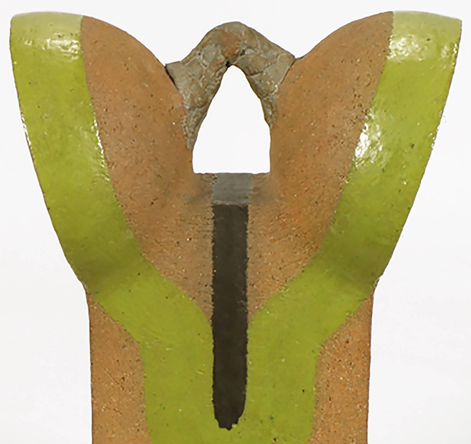 Tomiya Matsuda Chartreuse Glaze and Terra Cotta Abstract Sculpture In Excellent Condition In Chicago, IL