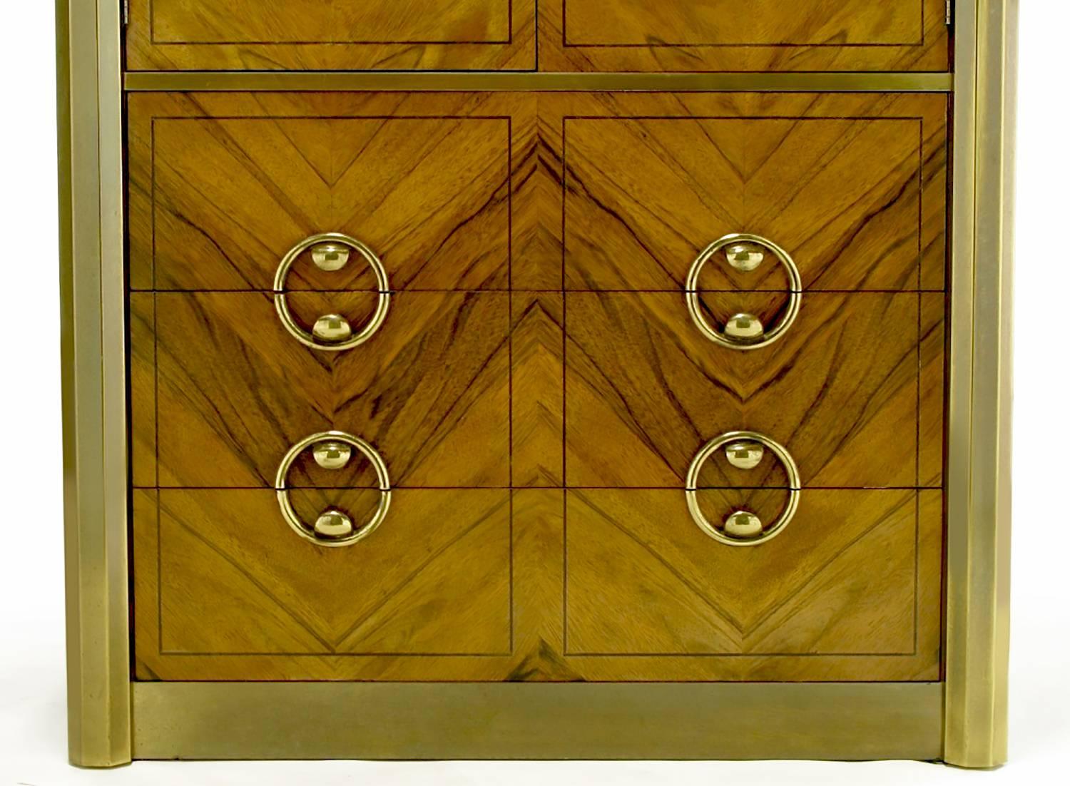American Mastercraft Zebrano Wood and Patinated Brass Tall Wardrobe Cabinet