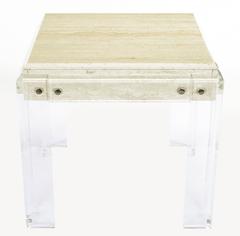 Postmodern Travertine and Lucite Parsons Style Game Table