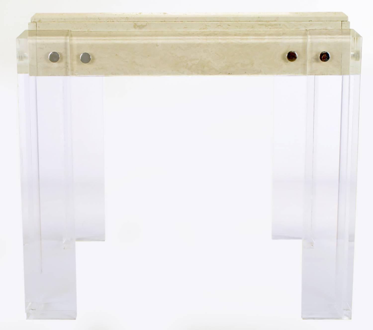 American Postmodern Travertine and Lucite Parsons Style Game Table For Sale