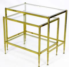 Two Italian Modern Brass and Glass Nesting Tables