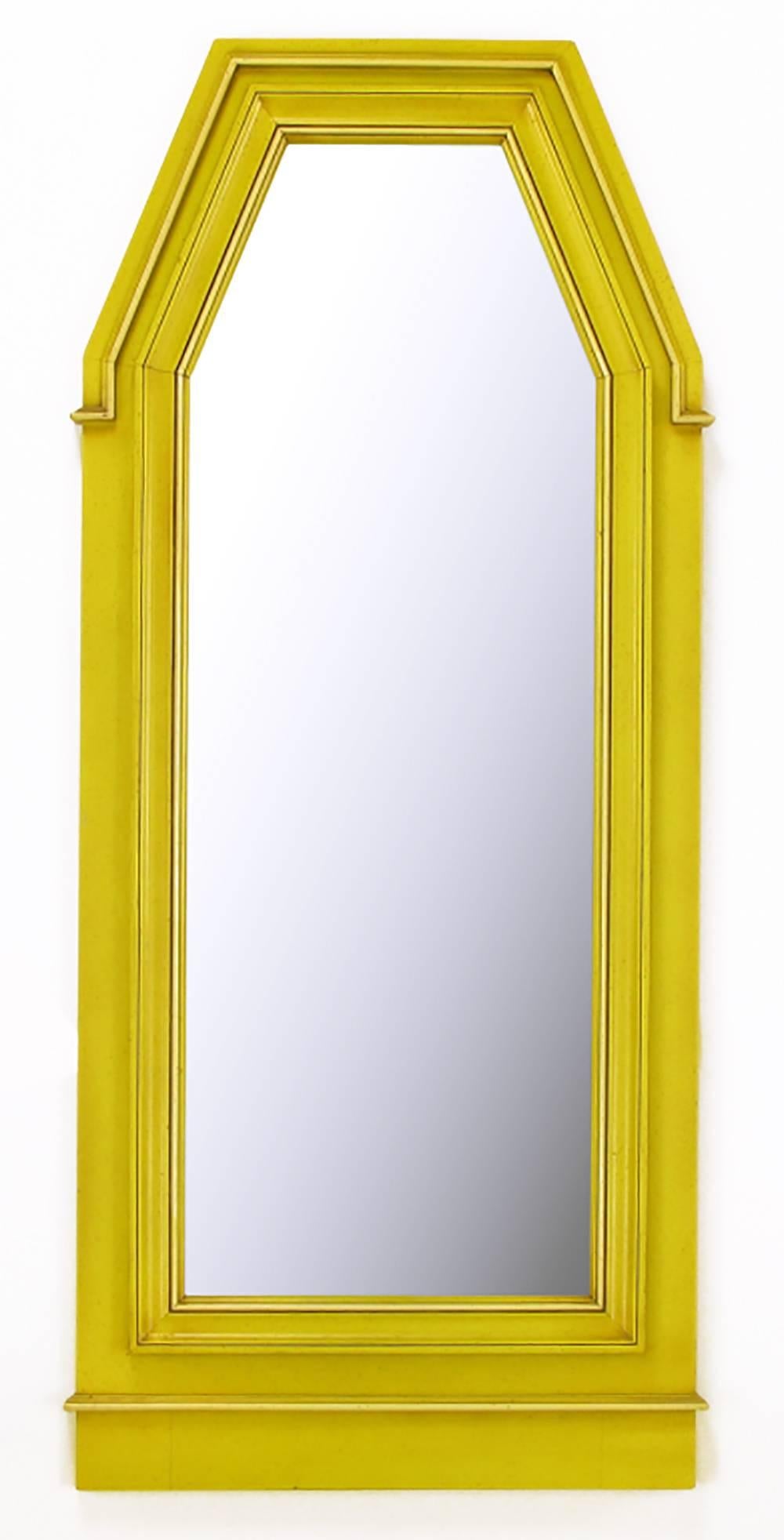 American Empire Style Console and Mirror in Glazed Yellow Lacquer