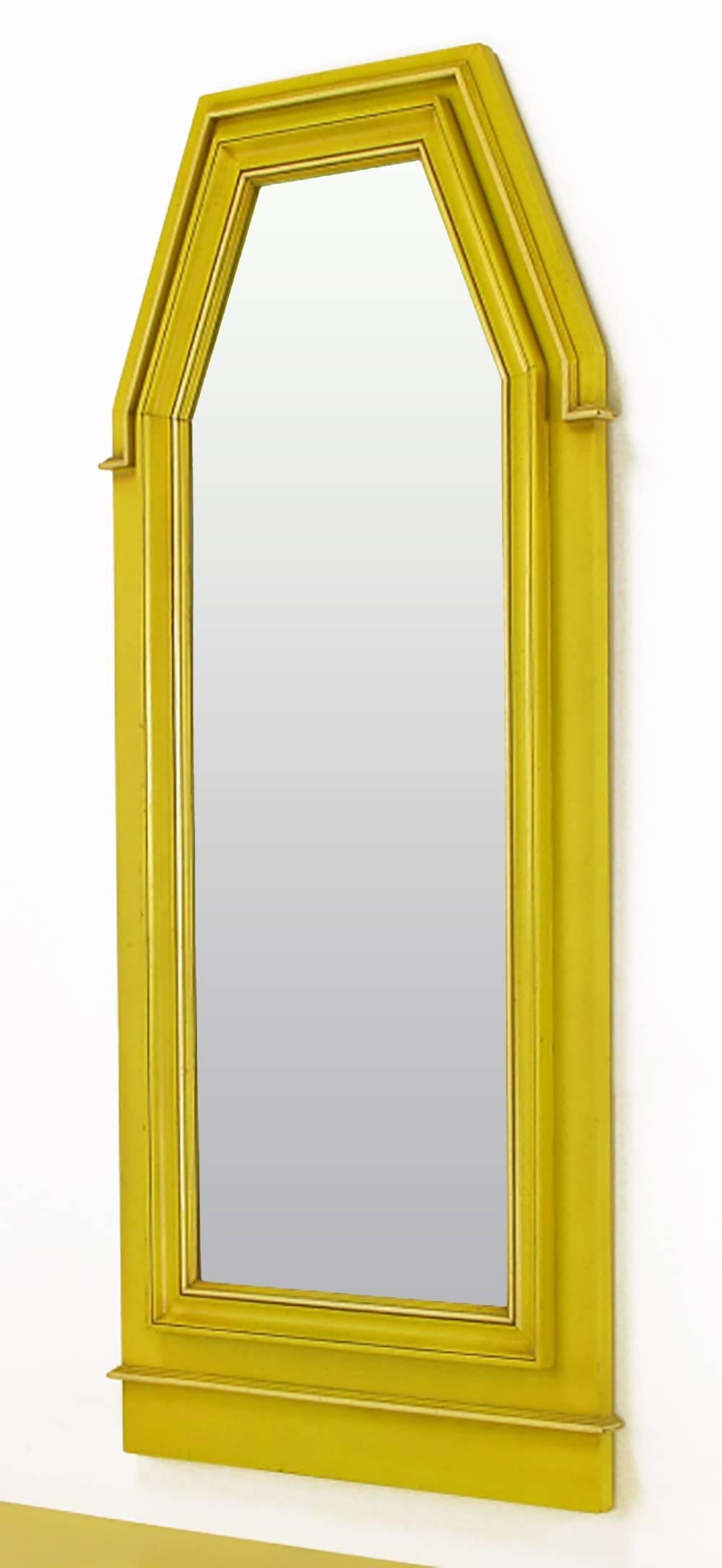 Mid-20th Century Empire Style Console and Mirror in Glazed Yellow Lacquer
