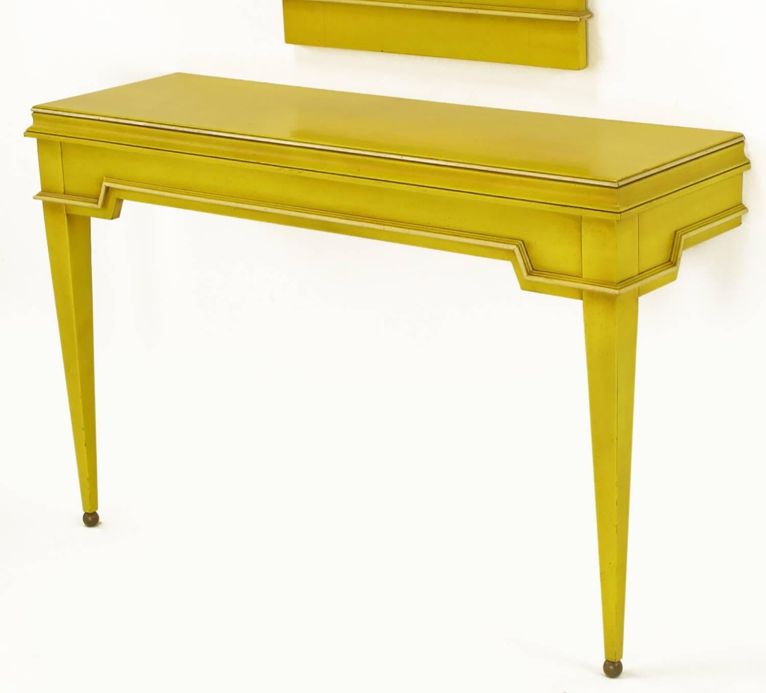 Empire Style Console and Mirror in Glazed Yellow Lacquer 1