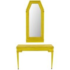 Empire Style Console and Mirror in Glazed Yellow Lacquer 1