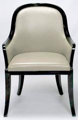 Pair of Karl Springer "Regina" Armchairs in Complementary Leather