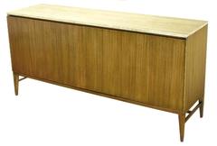 Paul McCobb for Calvin Mahogany and Travertine Dresser with Dual Tri-Fold Doors