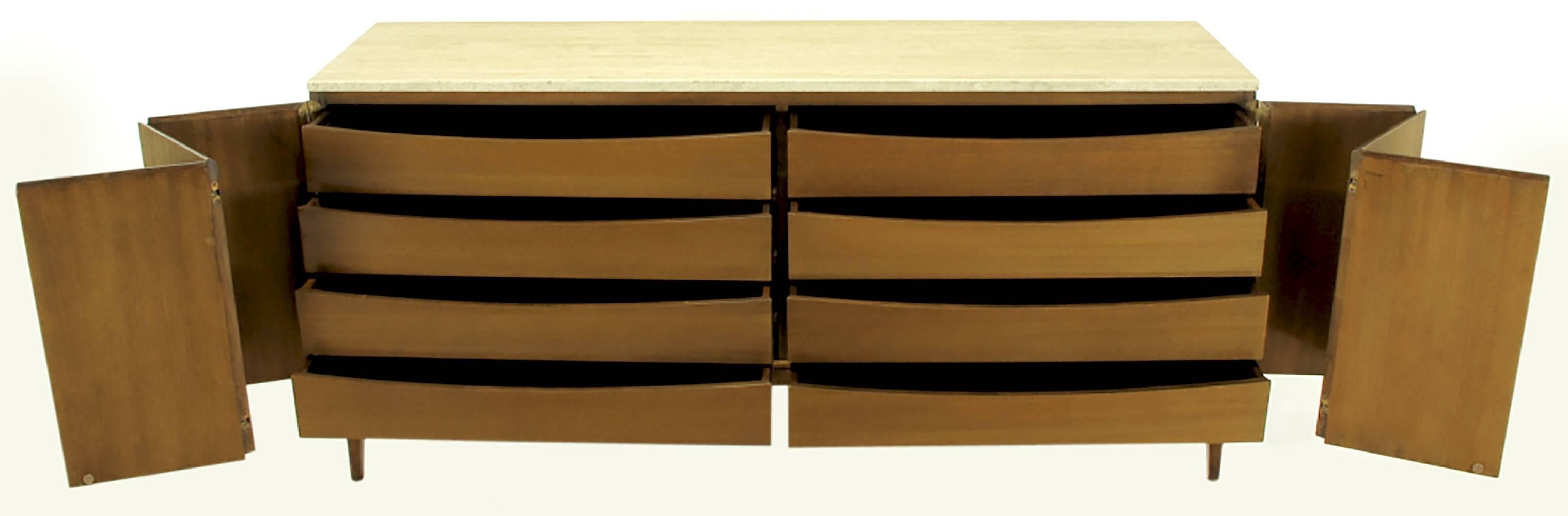 Mid-20th Century Paul McCobb for Calvin Mahogany and Travertine Dresser with Dual Tri-Fold Doors For Sale