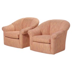 Pair of Custom-Upholstered Channel-Tufted Modernist Tub Chairs
