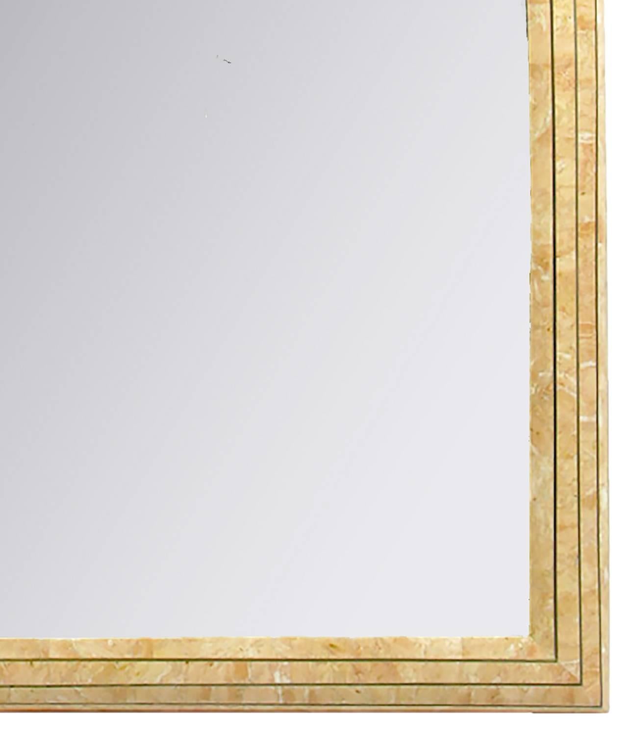 Late 20th Century Maitland Smith Rouge Marble and Inlaid Brass Arched Top Mirror
