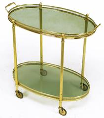 Pierced and Reeded Brass Two-Tier Oval Tray-Top Bar Cart