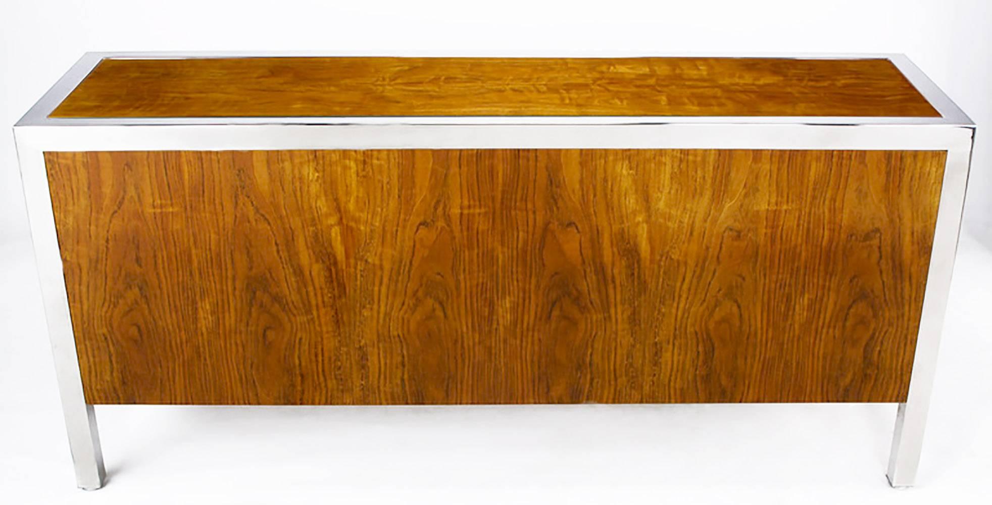 Italian Pace Collection Koa Wood and Polished Steel Cabinet For Sale