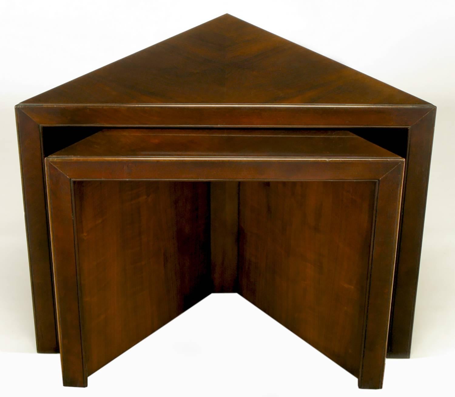 Mid-20th Century Pair of Baker Dark Cherry Triangular Nesting Tables