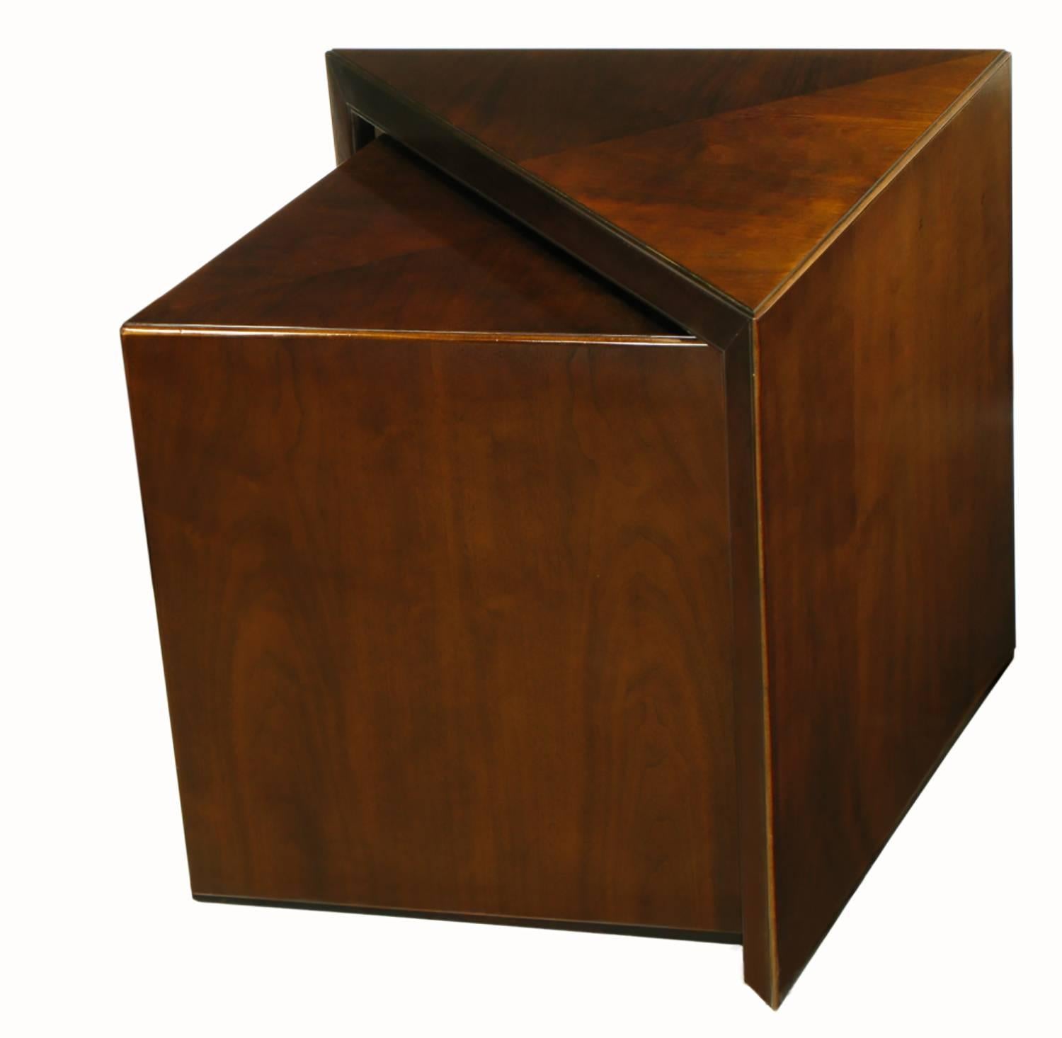 Pair of Baker Dark Cherry Triangular Nesting Tables 1