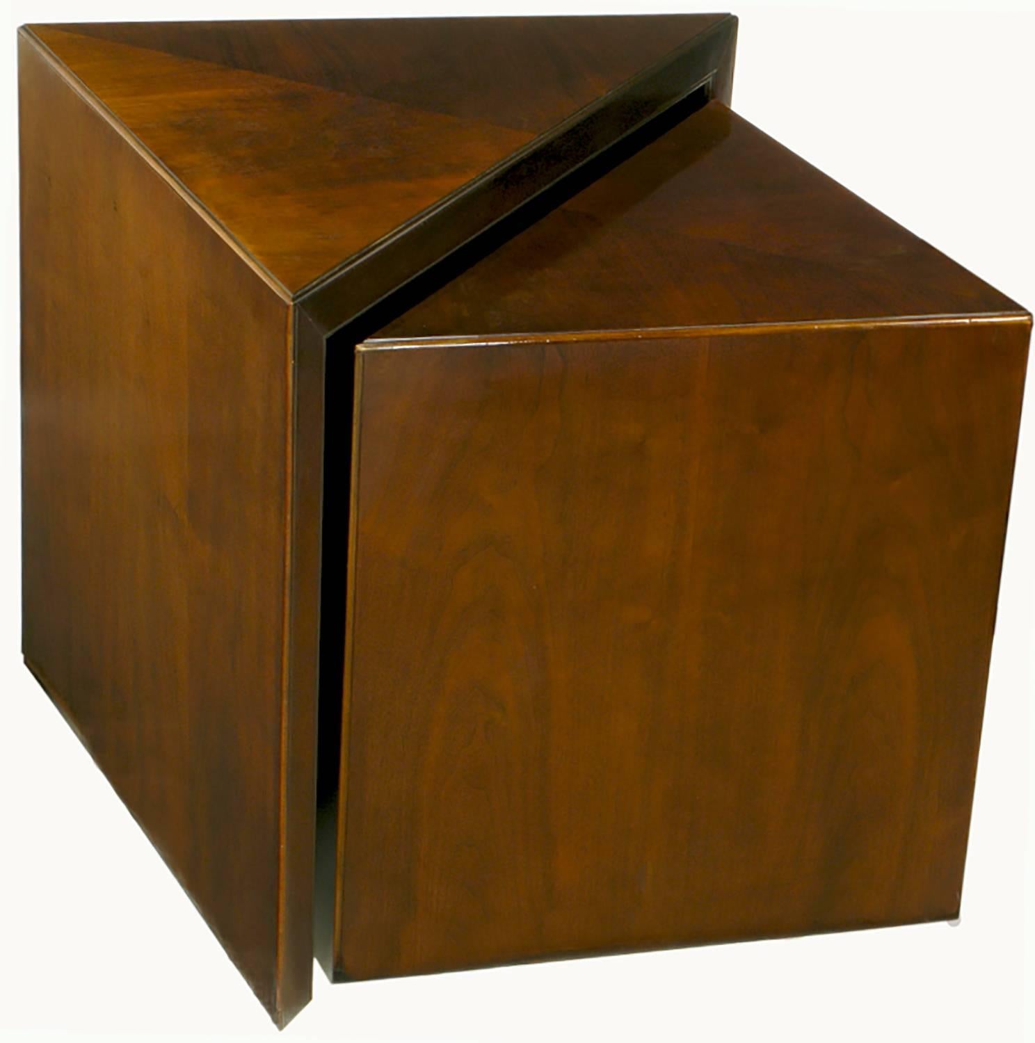 Pair of Baker Dark Cherry Triangular Nesting Tables 2