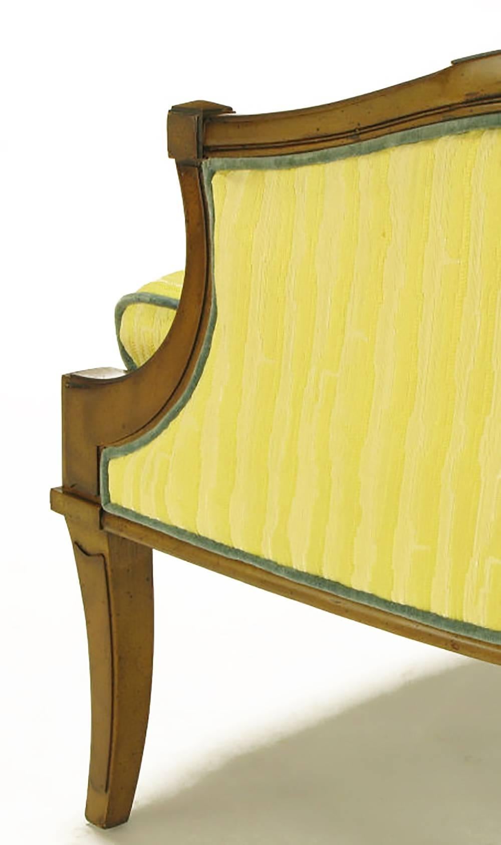 Pair of Oxford Ltd Saffron Striped Barrel Lounge Chairs For Sale 2
